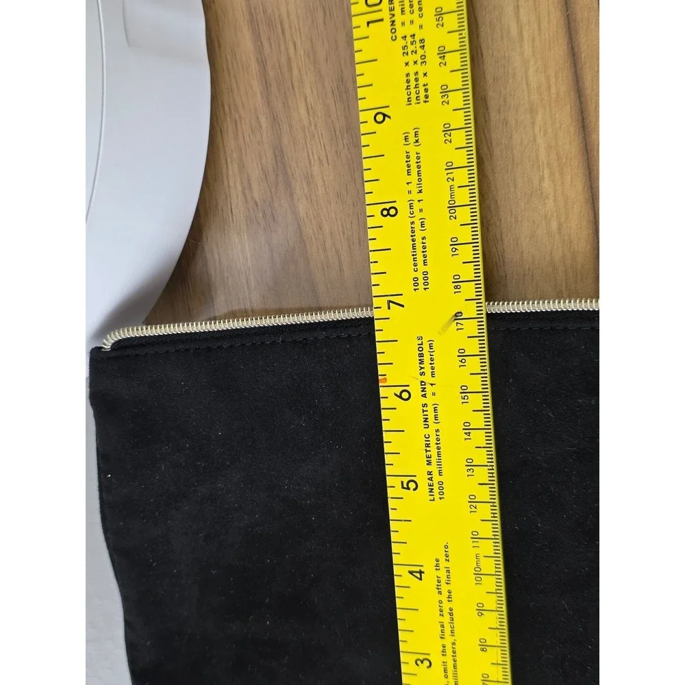 Lancome Paris Black Faux Suede and Gold Metallic Makeup Bag Clutch Zipper Pouch